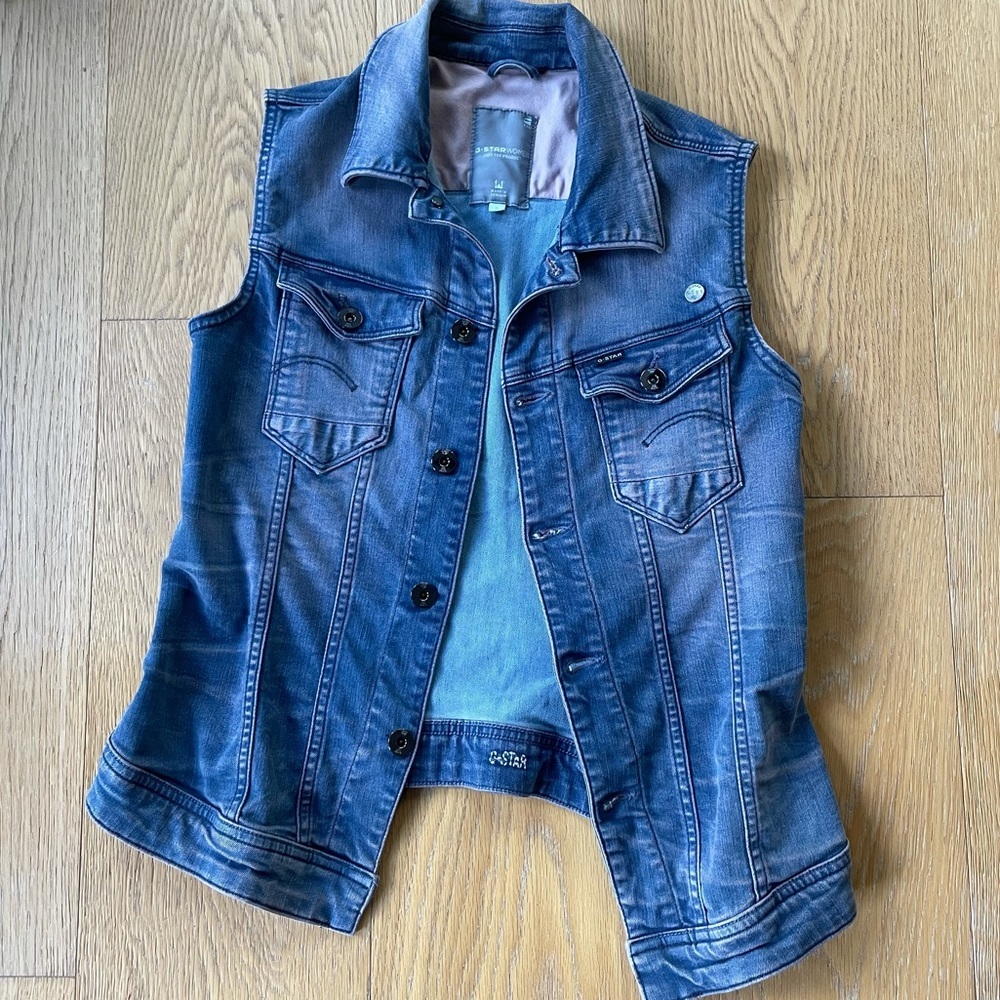 G-STAR Blue & Pink denim sleeveless vest - Picture 9 of 15